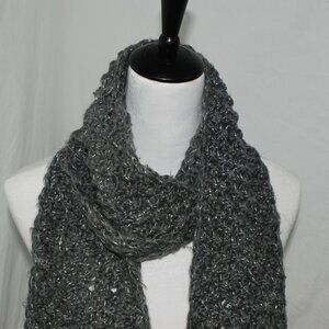 New York & Company Womens Acrylic Frill Scarf Gray and Silver 80” Chunky Knit